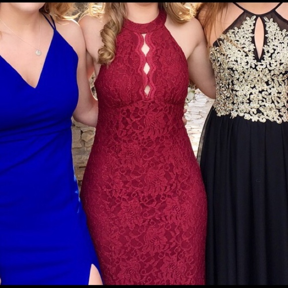 Dark red prom dress - lacey - mermaid
